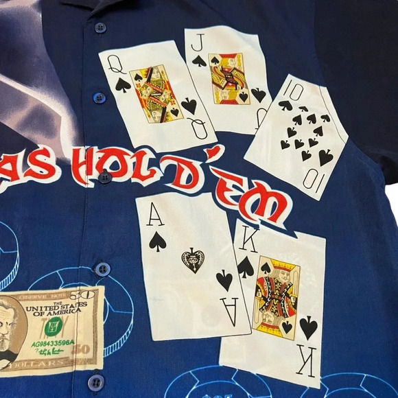 J/E/T Strtwr Texas Hold ‘Em Cards Deck Poker Button Down at Shirt Medium - Picture 2 of 8